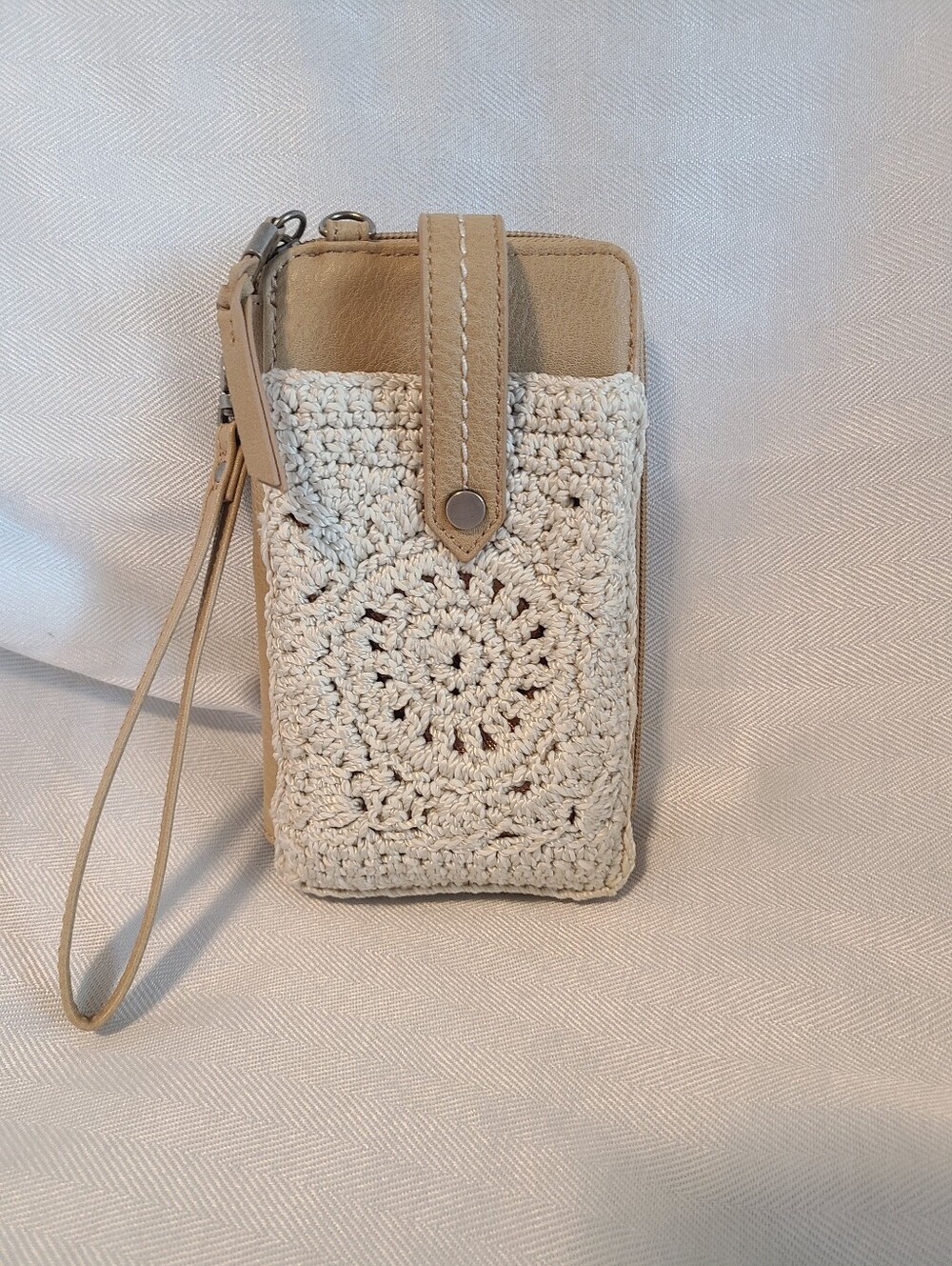 Crocheted Cream Wristlet Phone Case by The Sak